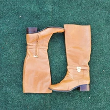 Michael Kors Women’s Brown Leather Knee High Boots Gold Logo Size 8
