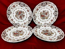 Nikko Windsor Brown Set Of 4 Floral Scalloped Dinner Plates 10 1/4" Japan