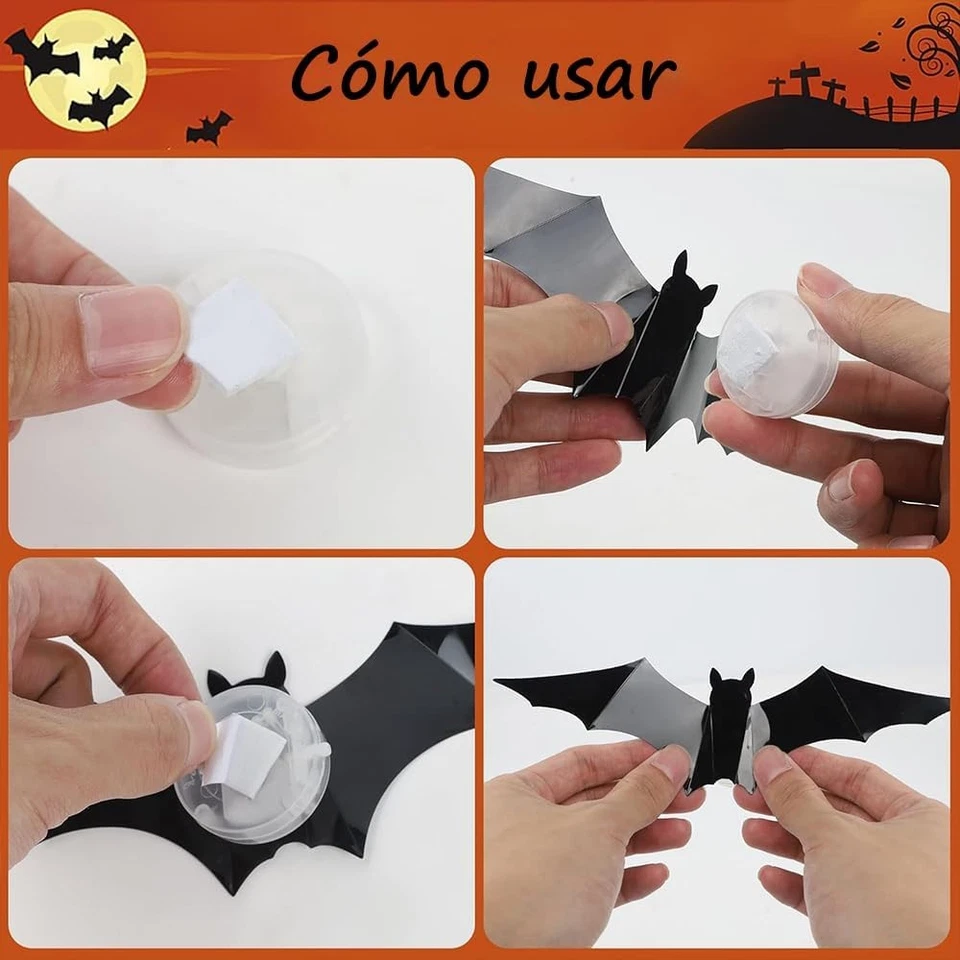 42 pegatinas de pared extraíbles para decoración de pared de Halloween 3D LED murciélagos arañas Foto 4 de 4