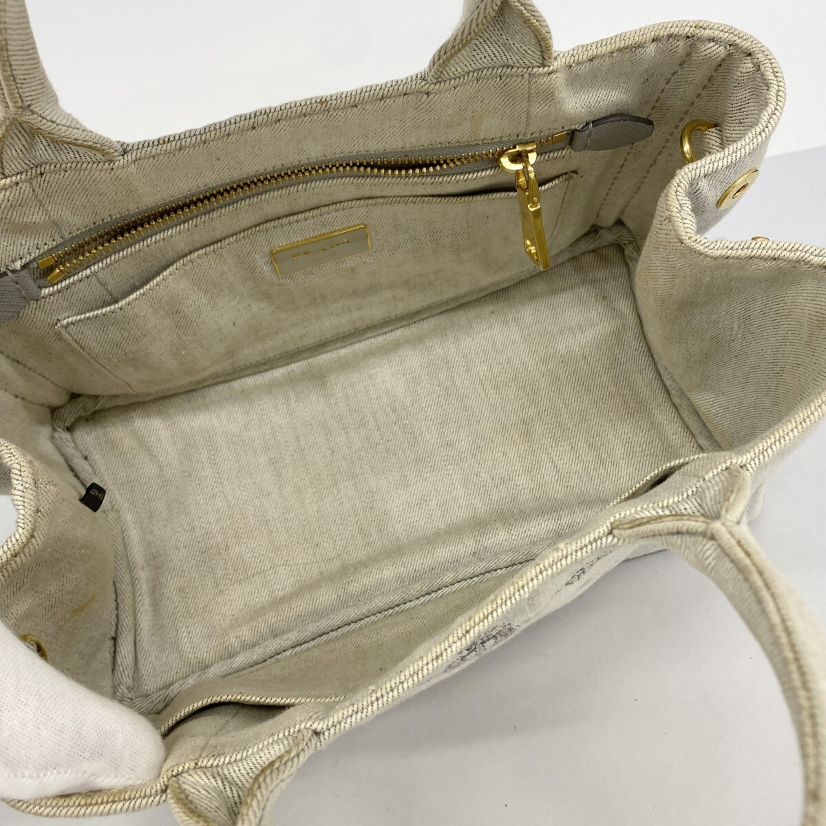 Prada Handbag Canapa Denim Blue Gold Hardware 2way Bag Used Ladies from japan thumbnail 4