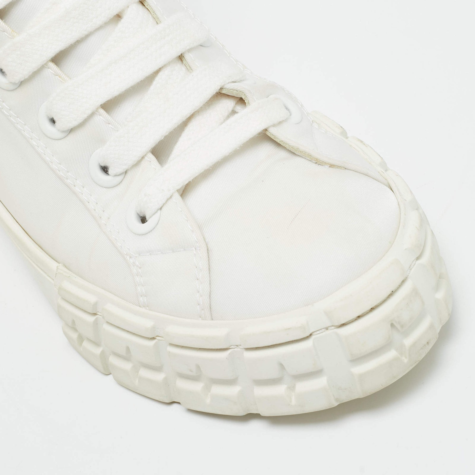 Prada White Nylon Triangle Pouch Pocket High Top Sneakers Size 37 thumbnail 7