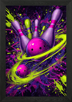 Bowling Strike Neon Art Framed Wall Art Poster Canvas Print Picture