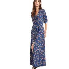 Express Navy Blue Floral Print Button Down Maxi Shirt Dress Size S