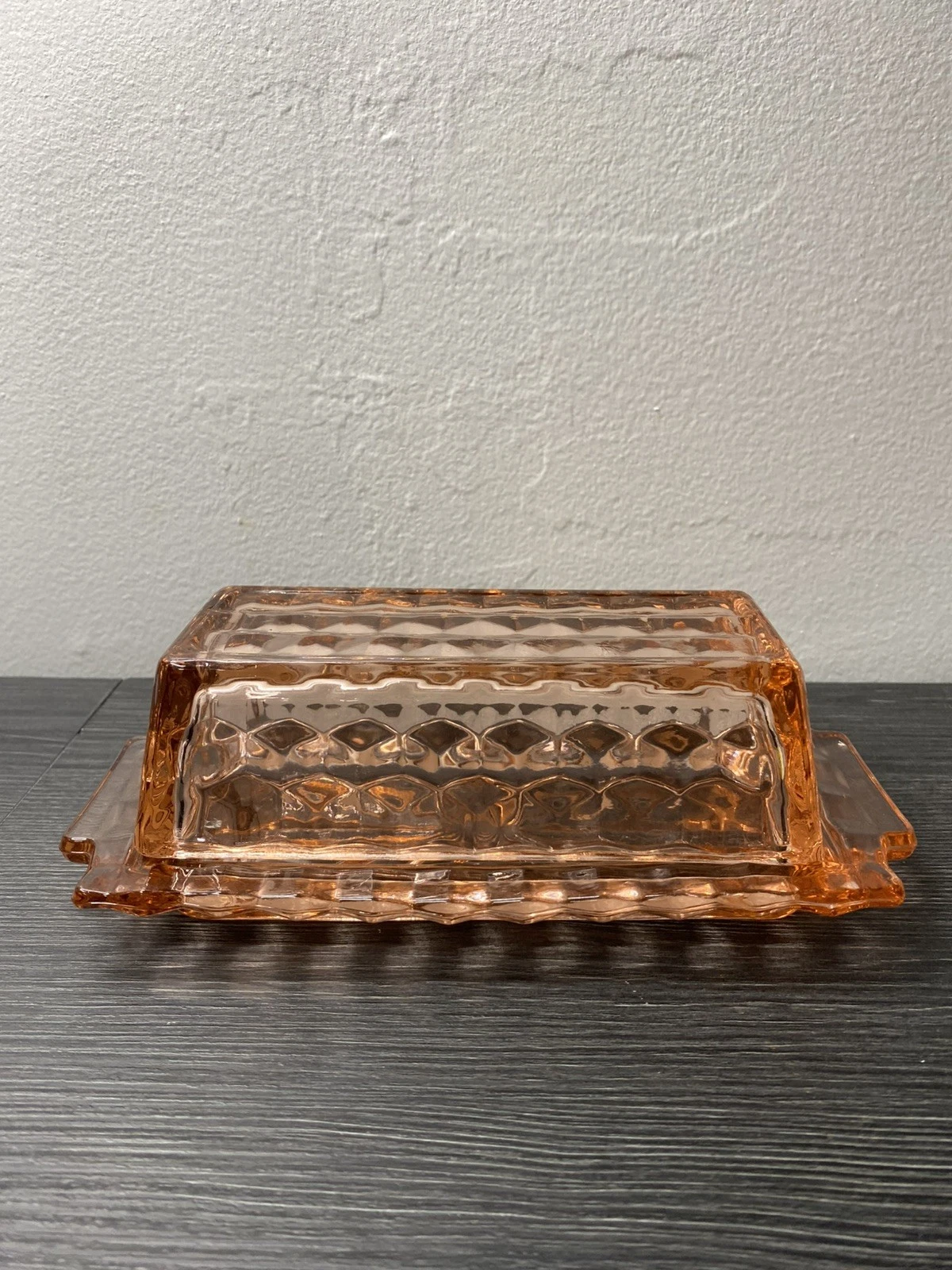 Vintage Pink Pressed Depression Glass Covered Butter Dish