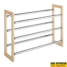 Expandable Stackable 3-Tier Shoe Rack 18 Pairs Metal Wood Storage Organizer New