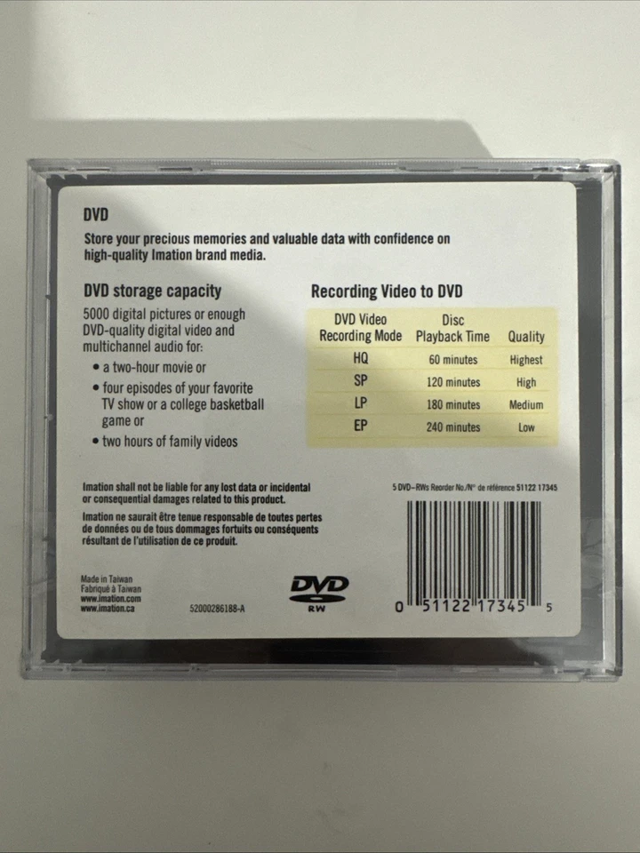 Imation DVD-RW - 5x Blank Recordable 4.7 GB DVD Discs (120min) - New & Unused - Image 2 of 4