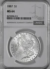 1887-P  $1  MORGAN SILVER DOLLAR  "PHILADELPHIA"  NGC MS64  #8675098-015