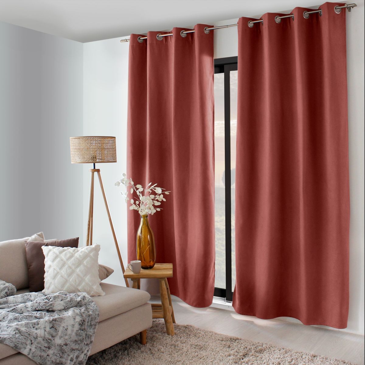Rideau thermique occultant Nordica 135x240 cm terracotta pour fenêtres