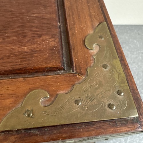Oriental/Asian Rosewood & Brass Jewelry Box Chest 2 Red Lined Drawers 12x8x8 - Picture 10 of 18