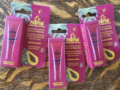 3-Pack Dr. PAWPAW Tinted Ultimate Red Balm Soothing Papaya Lips & Cheeks - NEW