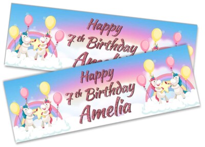 x2 Personalisierte Geburtstagsbanner Einhorn Design Kinder Party Deko 600