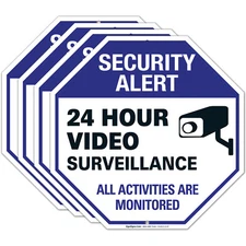 Video Surveillance Sign, CCTV Security Alert, (4 Pack) 12x12 Aluminum