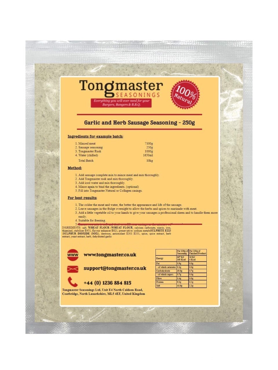 Garlic and Herb Sausage Seasoning - 250g (10kg Batch)