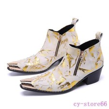 Men's Pointed Toe Printed Ankle Boots Zipper Leather Casual Western Party Shoes