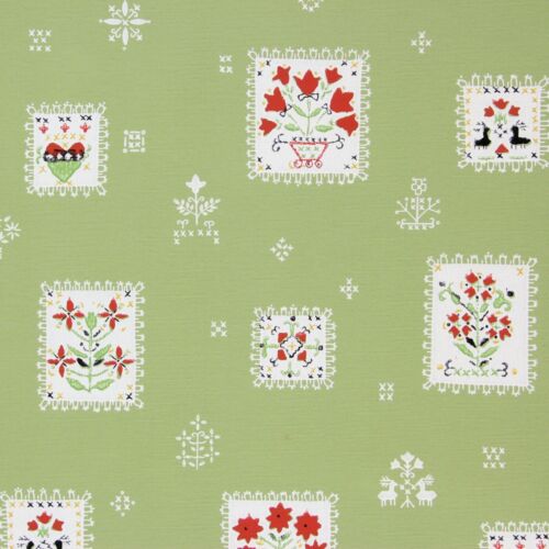 1960s Vintage Wallpaper Red Flower Patchwork on Bright Green--Made in England - Photo 1 sur 5