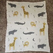Ocean Kids Knit Cotton Baby Blanket Ivory Jungle Safari 32x40 Made In India