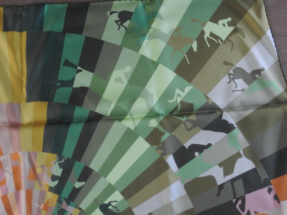 AUTH HERMES SILK SCARF - GALOP CHROMATIQUE in GREEN COLORWAY