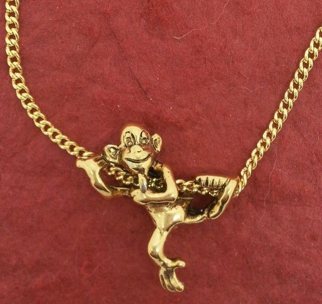 Monkey Necklace 3d Gold Plated Charm 
