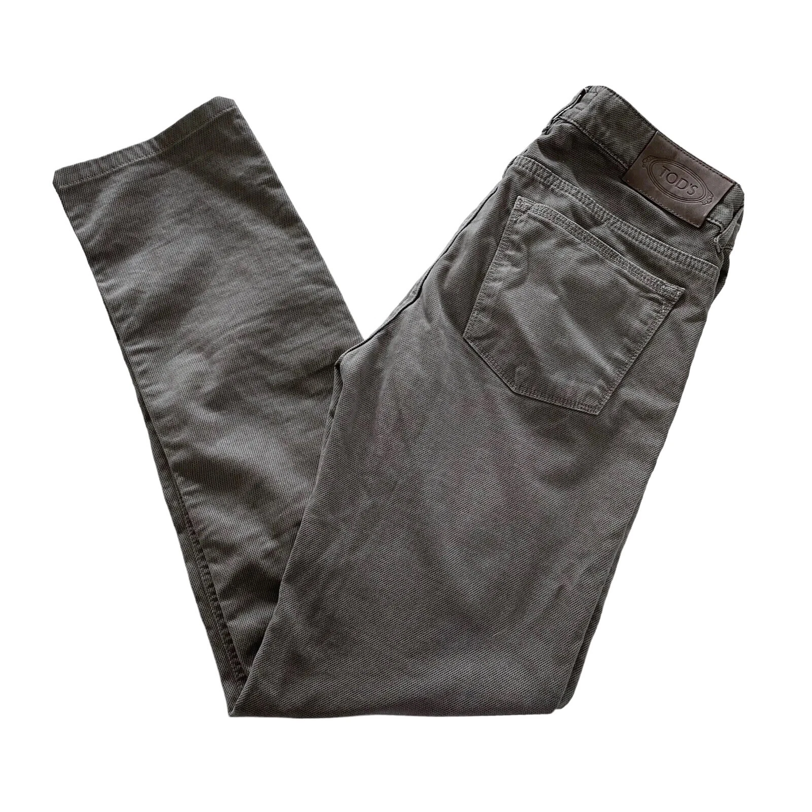 TOD’S Pantaloni a mosca da uomo verde brunastro taglia 31 cotone spazzolato con bottoni