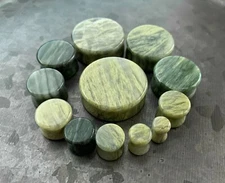 PAIR Green Jasper Stone Double Flare Plugs Organic Earlets Gauges