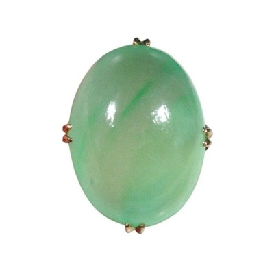 HUGE VICTORIAN CHINESE ''A'' JADE BRIGHT GREEN WATER ICE JADEITE RING 14K Y GOLD