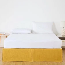 Chezmoi Collection 1-Piece Pleated Waffle Weave Bed Skirt, Tailored Dust Ruffle