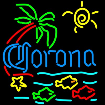 24''x20'' Vivid Corona Tropical Fish LED Neon Sign Beer Bar Wall Decor With Dimmer
