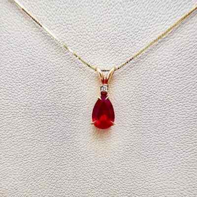 2Ct Pear Cut Lab Created Red Ruby Solitaire Pendant 14K Yellow Gold Finish