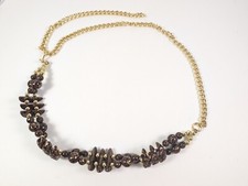 Vintage Gold Tone Chain Belt with Brown Plastic Beads 80's Accessory 41 Inch