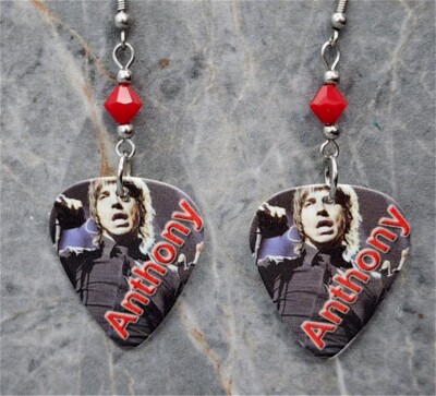 Red Hot Chili Peppers Anthony Kiedis Guitar Pick Earrings with Red Swarovskis