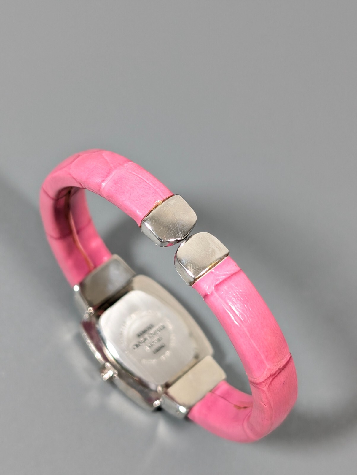 Avenue Pink Rectangle Dial Faux Leather Band Hinge Bracelet Watch 6 inch