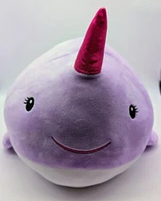 Soft Purple Narwal Plush Stuffed Animal Pillow Squishy Toy 17" Smooshy Pals