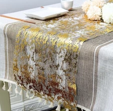 Gold Table Runner Roll 108"x11" - Glitter Metallic Gold Runner for Table