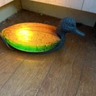 VINTAGE Tiffany Style Amber Brass Glass Duck Bird Mallard Table Lamp Night Light