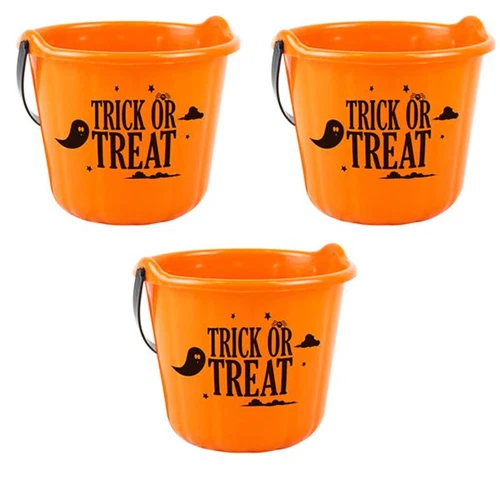 3x Halloween Trick Treat Buckets Kids Pumpkin Candy Holder Party Bag Accessories - Picture 1 of 24