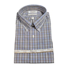 Roundtree Yorke Gold Label Men's Shirt Size 17 34 Brown Plaid Full fit Poplin 59