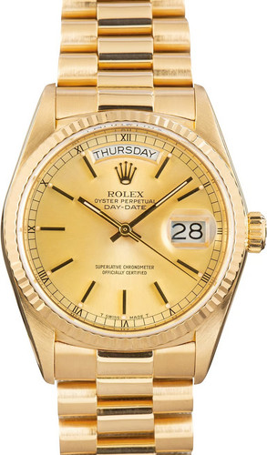 Rolex 18k Yellow Gold Day-Date 36 Champagne Dial 36mm 18038