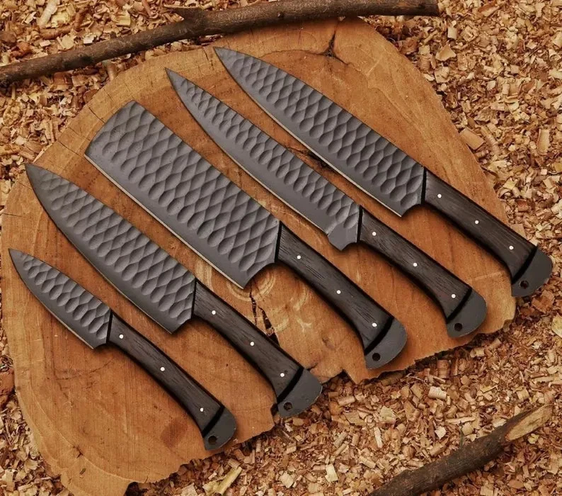 5-Piece Chef Knife Set with Leather Roll Bag – High Carbon Steel Kitchen Knives