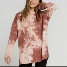 We The Free Oversized Tee Women Sz Sm Brown Tie Dye Be Free People Long Sleeve