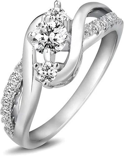 925 Sterling Silver Moissanite Bypass Ring Size 7 Swirl Three Stone Wedding Band