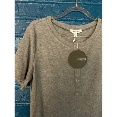 NWT  Gray Ribbed Knit Short Sleeve Henley Bodysuit Top Women's XL