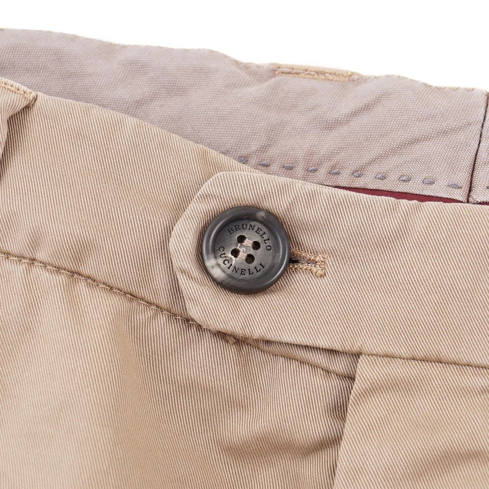 Pantalones chinos Brunello Cucinelli 'Leisure Fit' de sarga tostada de algodón 38 (UE 54) NUEVOS CON ETIQUETAS Foto 4 de 4