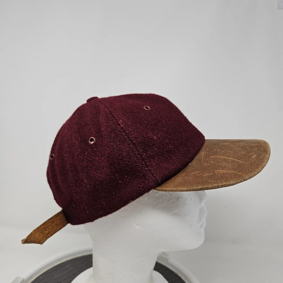 Broner Hat Cap Strap Back One Size Burgundy Brown Suede Leather Brim Buckle Mens - Image 3 of 4