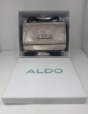 NWT ALDO Metallic Silver Snakeskin Crossbody Purse Chain Strap New In Box