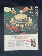 Magazine Ad* - 1948 - Four Roses Whiskey - Christmas Punch bowl