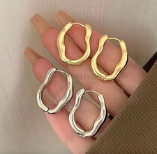 Trendy Women Irregular Geometric 925 Sterling Silver Plated Huggie Hoop Earrings