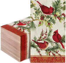 80Pcs Christmas Paper Guest Napkins Vintage Cardinal Bird Berry Bathroom