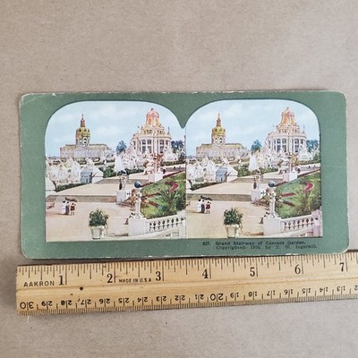 1904 T.W. Ingersoll Stereoview Grand Stairway Cascade Gardens Scenic