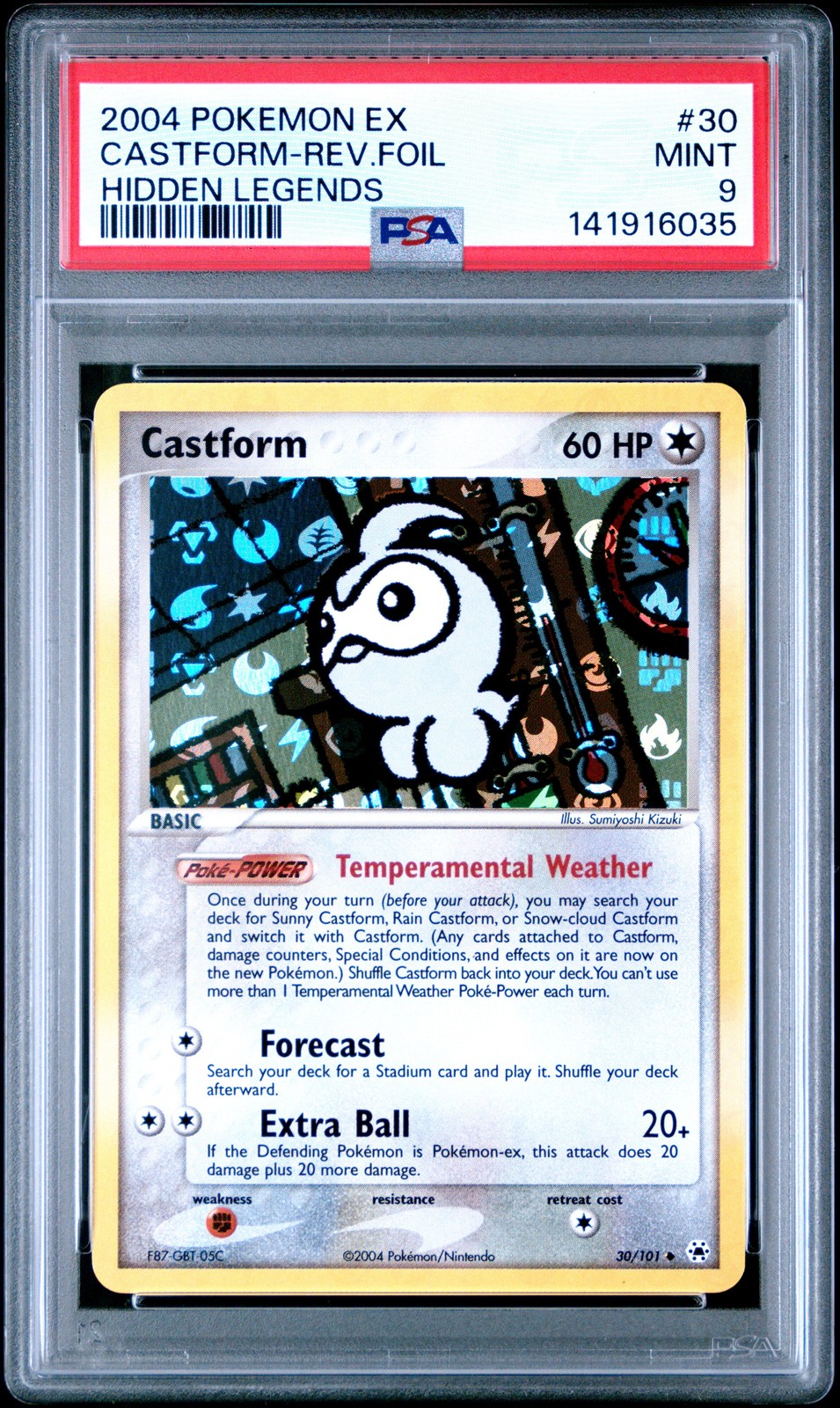 2004 POKEMON EX HIDDEN LEGENDS #30 CASTFORM-REVERSE FOIL PSA 9