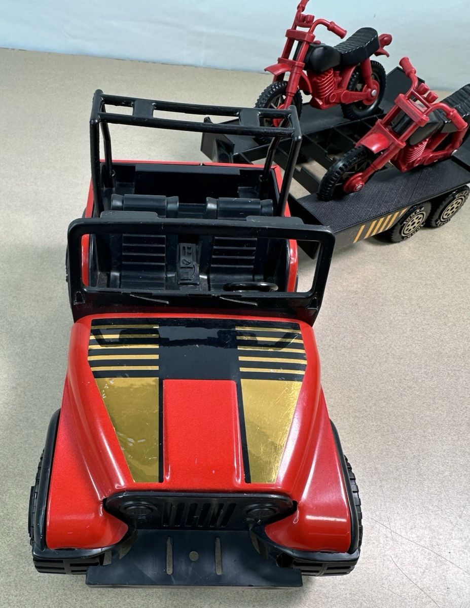 Vtg TONKA Jeep with Trailer & Dual Motorcycles | Retro 70's Toy